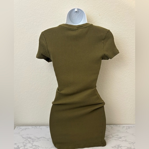 SHEIN Womens S Solid Green Rib-knit Tank Bodycon Dress Stretch Mini Pullover - Picture 3 of 4